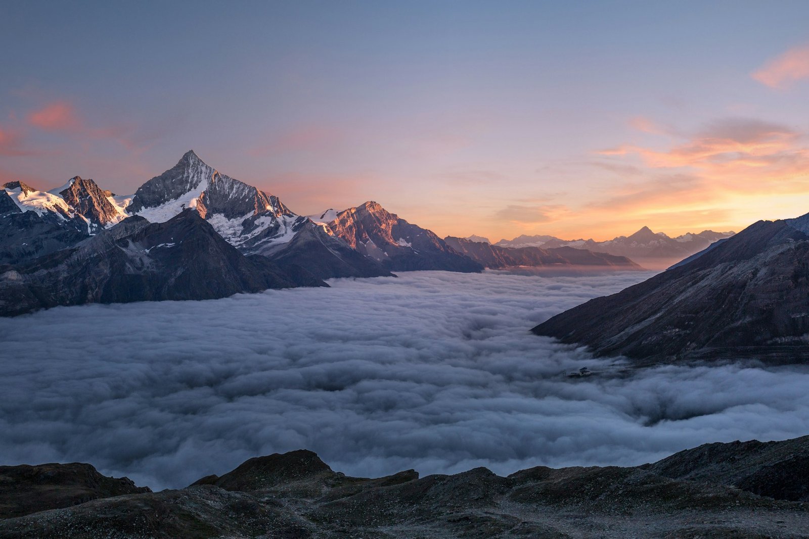 Mountain ranges of British Columbia at dusk